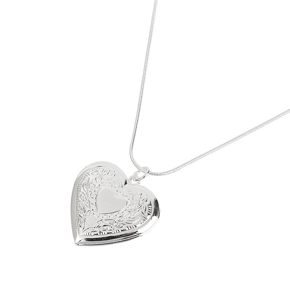 925 Sterling Silver Plated Heart Locket Photo Pendant Necklace 18″ + Gift Pouch