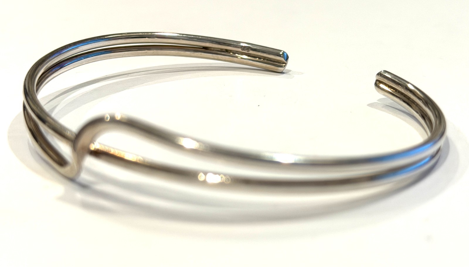 Wave Style Sterling Silver Bangle Bracelet Fits like 6.5″ Cape Cod Bracelet #1