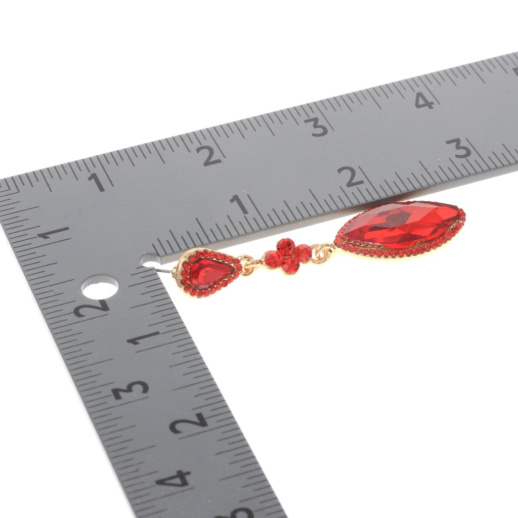 Gold Tone Alloy Metal Crystal Rhinestone Drop Post Earrings ER2636-RED