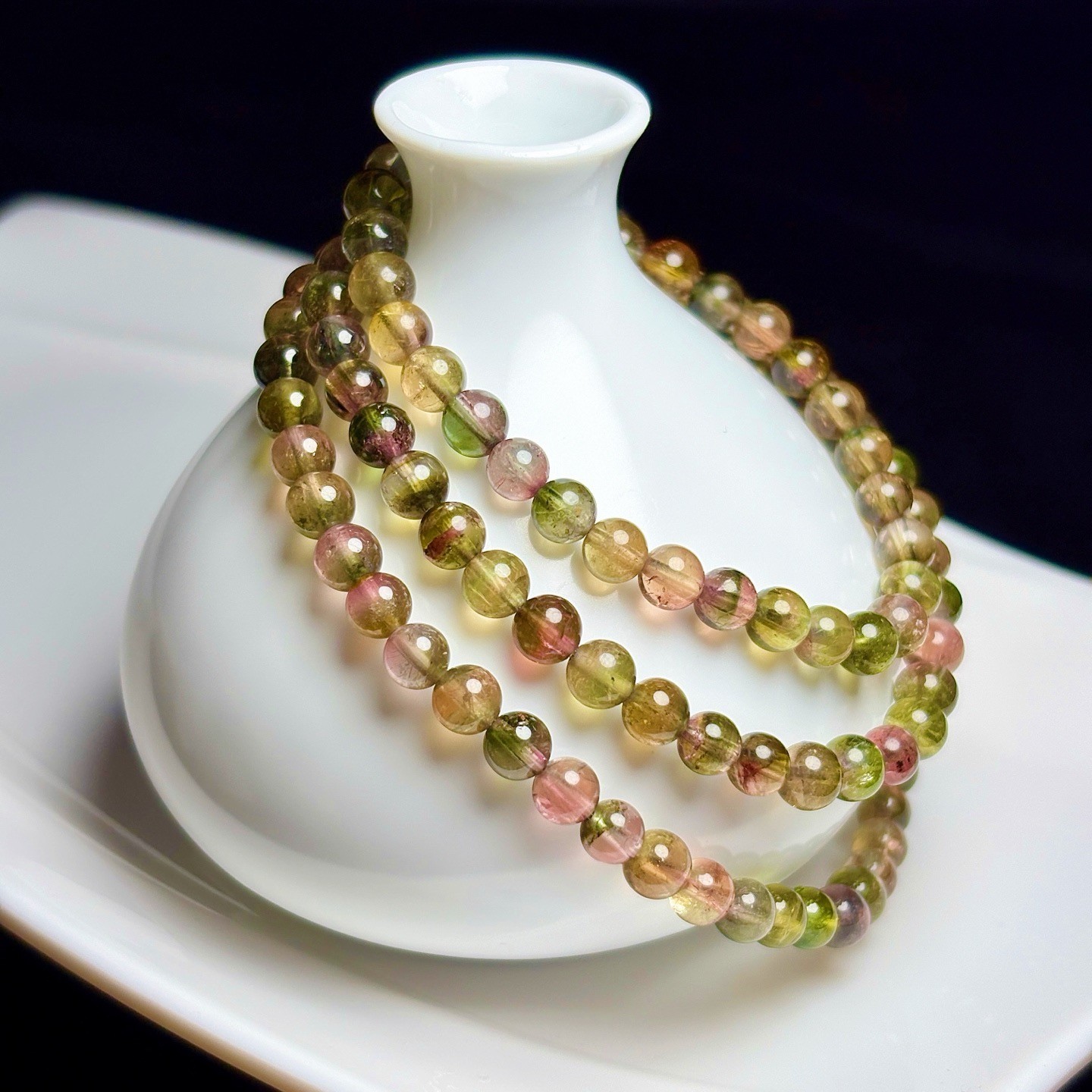 5.5mm Natural Watermelon Tourmaline Crystal Quartz Beads Bracelet