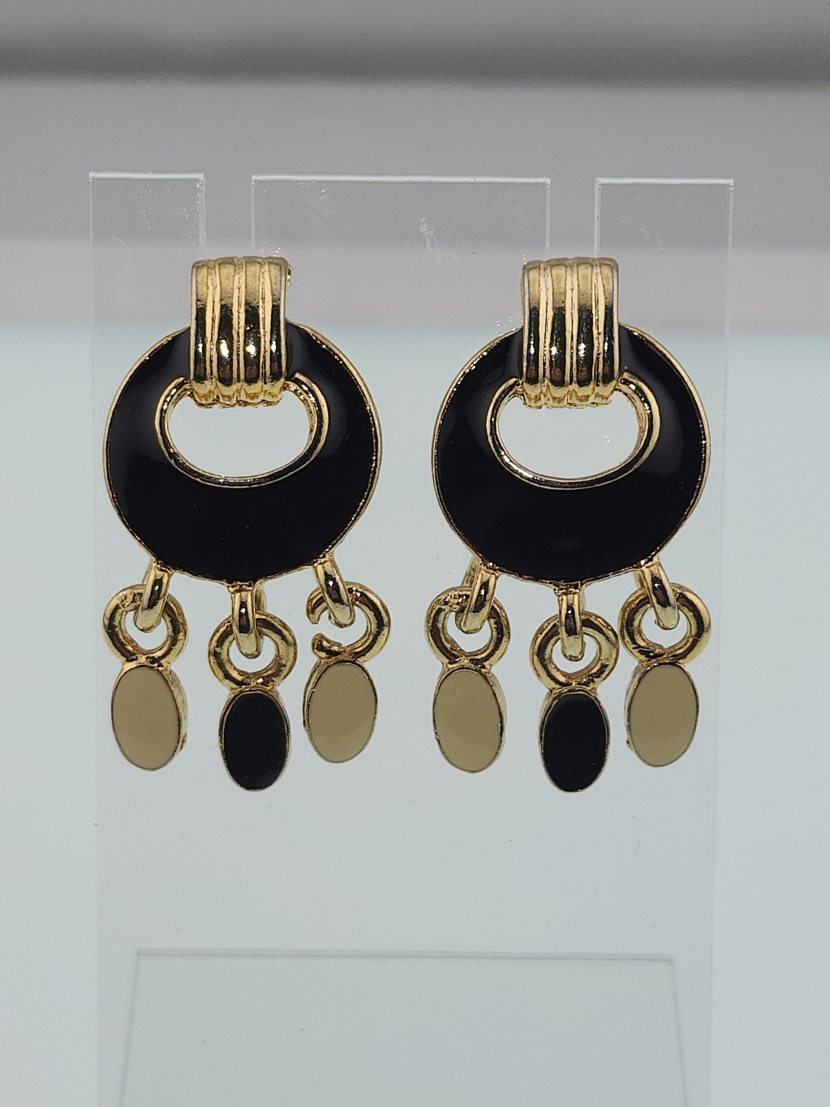 Statement Gold Tone Enamel Dangle Post Back Earrings