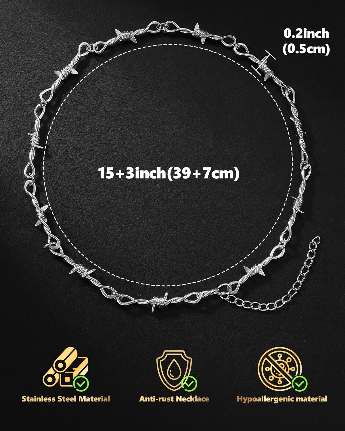 Alloy Steel Barbed Wire Thorns Stab Collar Necklace Silver