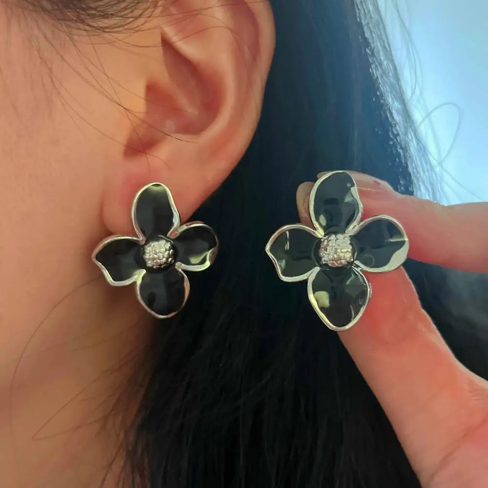 Stainless Steel Flower Dropping Oil Stud Earrings For Women