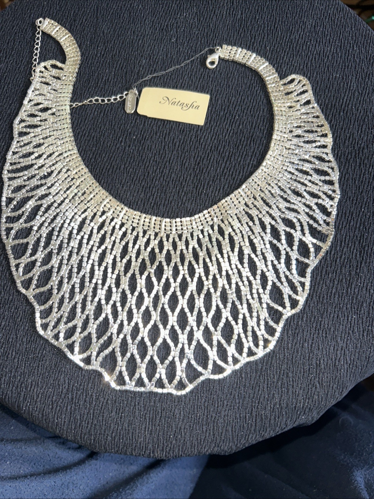 Natasha designer Necklace Silver Bib Crystal Ice rhinestones Statement New Tags