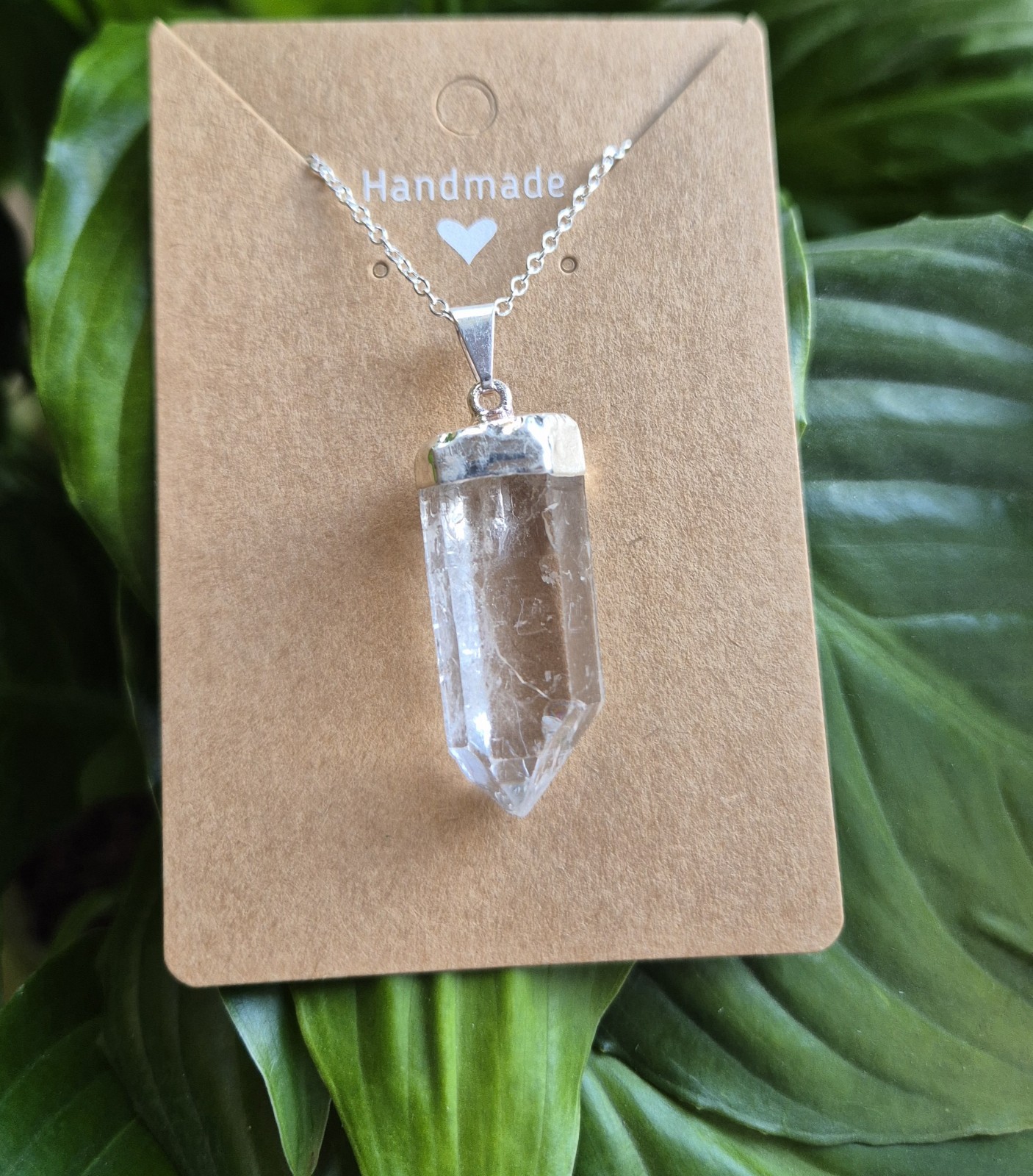 Raw Clear Quartz Pendant Silver, Crystal Necklace, Clear Quartz Crystal
