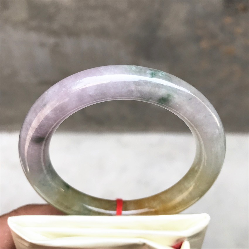 51.5MM Natural Ice Lavender Yellow Jadeite Jade Bracelet Emerald Jade Bracelet