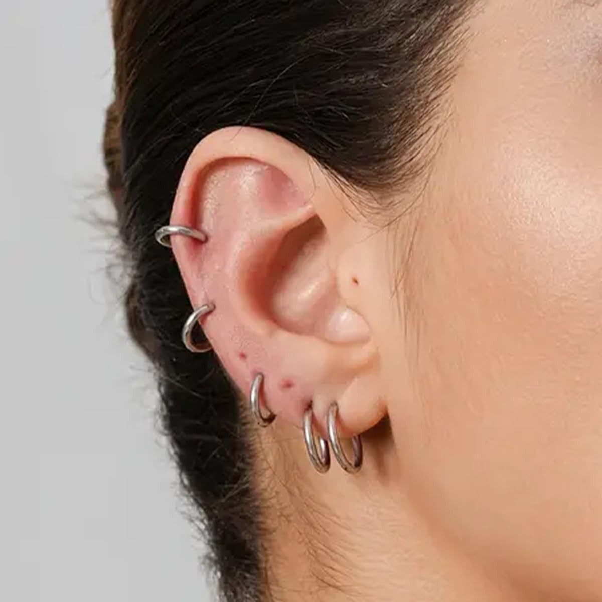 1 Pair 6mm Small Hoop Earrings for Women, 316L (Thickness: 1.6MM), Silver