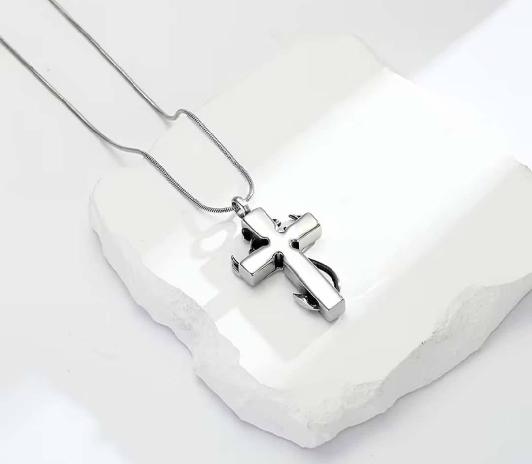 Cremation Jewelry Cylinder Urn Cross Stainless Necklace Pendant for Ashes Hunter