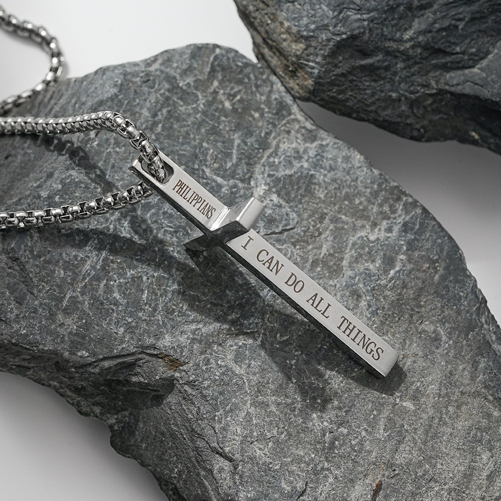 Cross Necklace for Men,Silver Stainless Steel Plain Cross Pendant Necklace