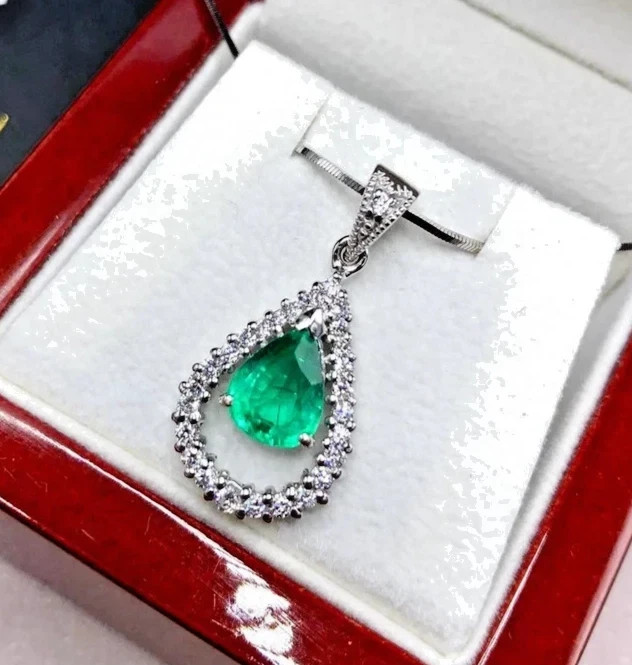 2.98 Ct Oval Cut Emerald Pendant Wedding Pendant 14k White Gold