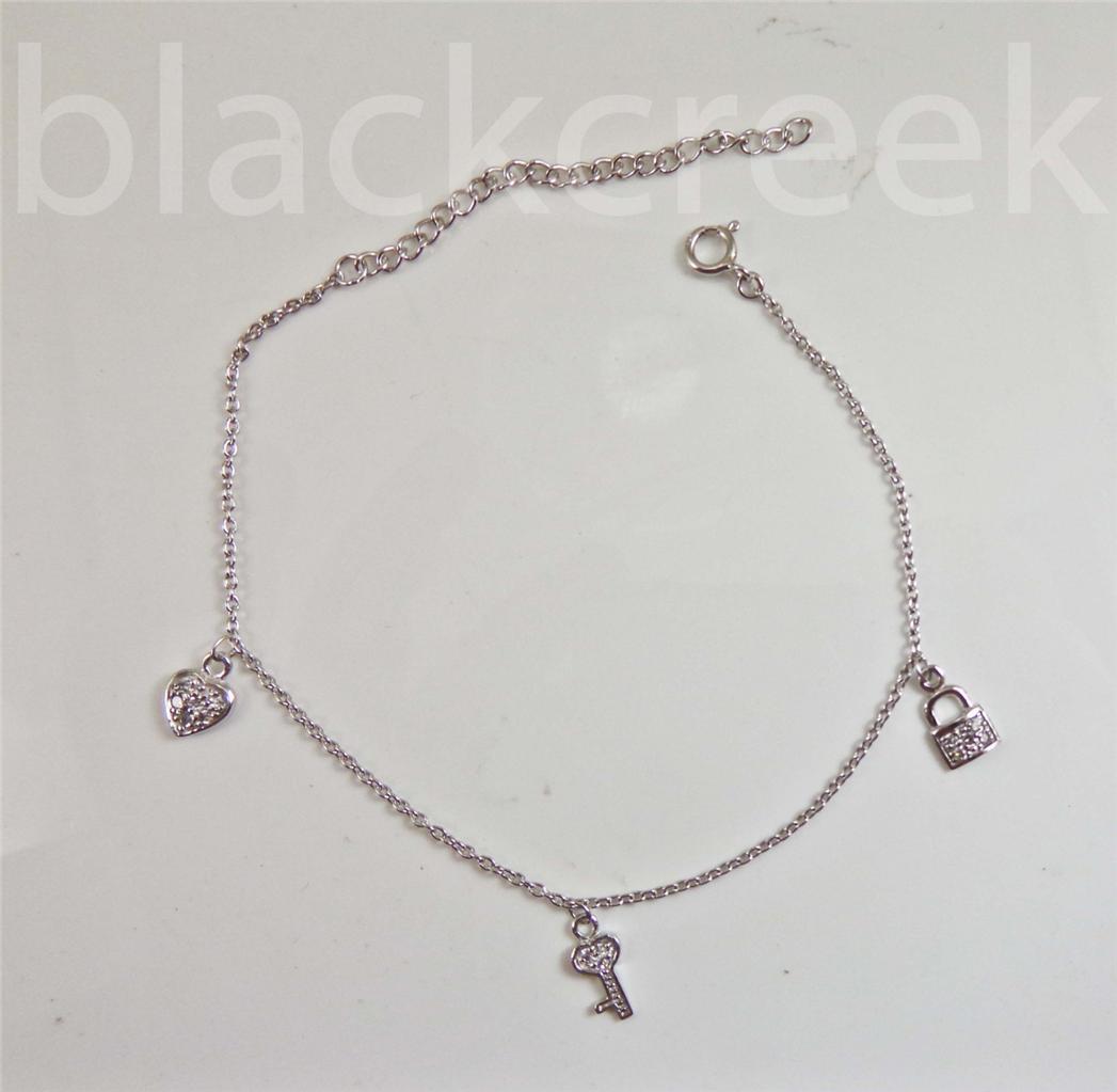 925 Sterling Silver ~ 8-10″~ Adjustable Charm Bracelet /Anklet~ With 3 Charms