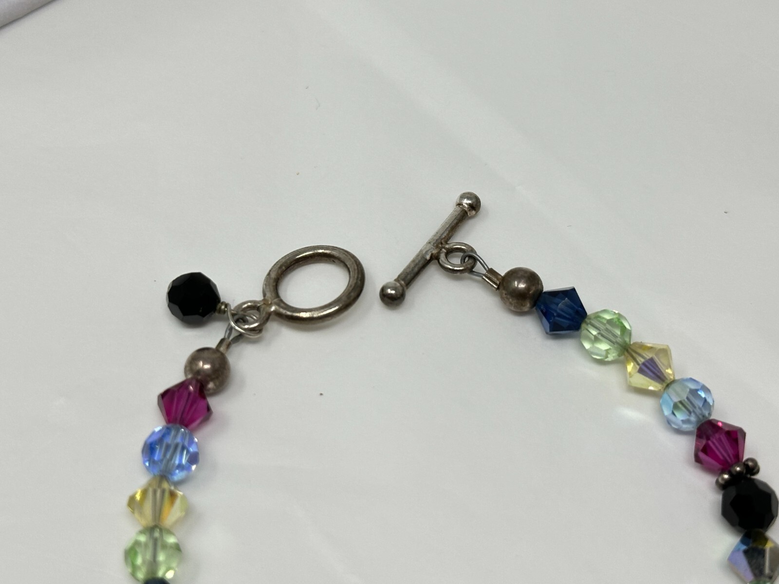 Handmade Silvertone Multicolor Faceted Bicone Crystal Bead 7.5″ Toggle Bracelet