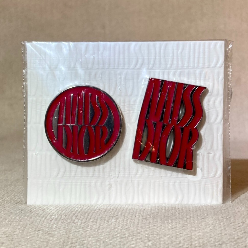 2pc Miss Dior Logo Pin Set in Red/Silver New & Sealed, See Pics for Measurements