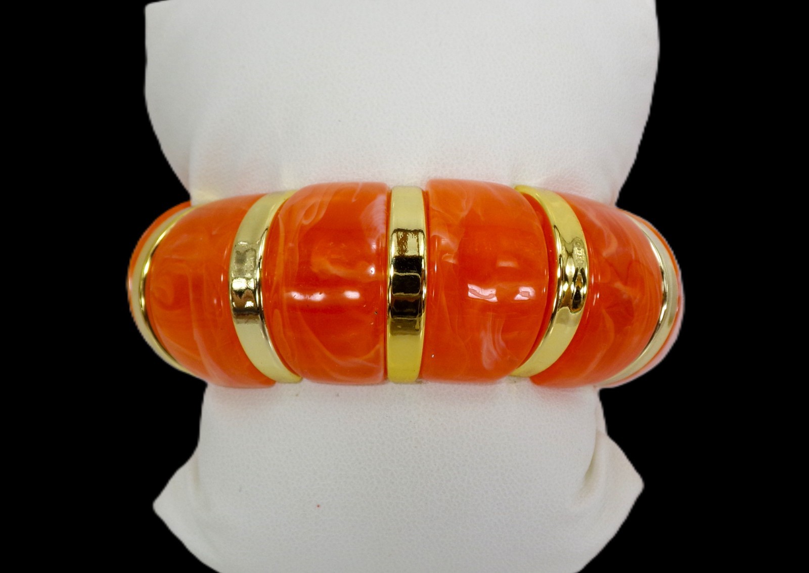 Orange Gold Chunky Stretch Statement Bracelet Bold Fashion Jewelry 1.05″ W NEW