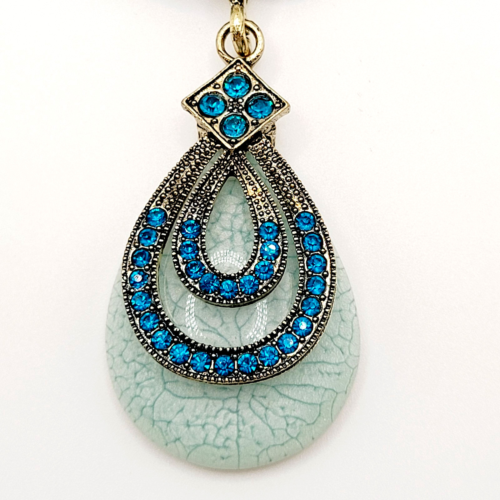 Modern Braided Multi Strand Peacock Colors Crystal Faux Stone Pendant Necklace