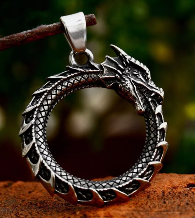 New Ouroboros Dragon Pendant Necklace Punk Gothic Rock Jewelry Stainless Steel