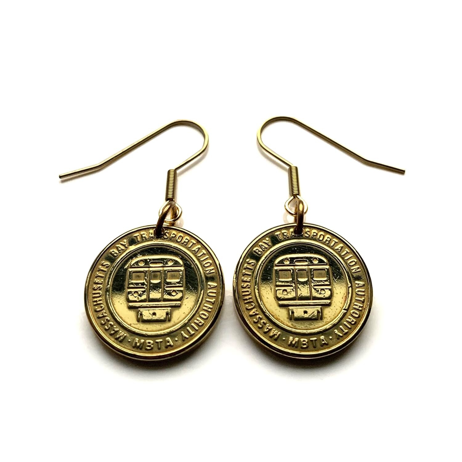 Boston MBTA Massachusetts Bay Transportation Authority token earrings e000537