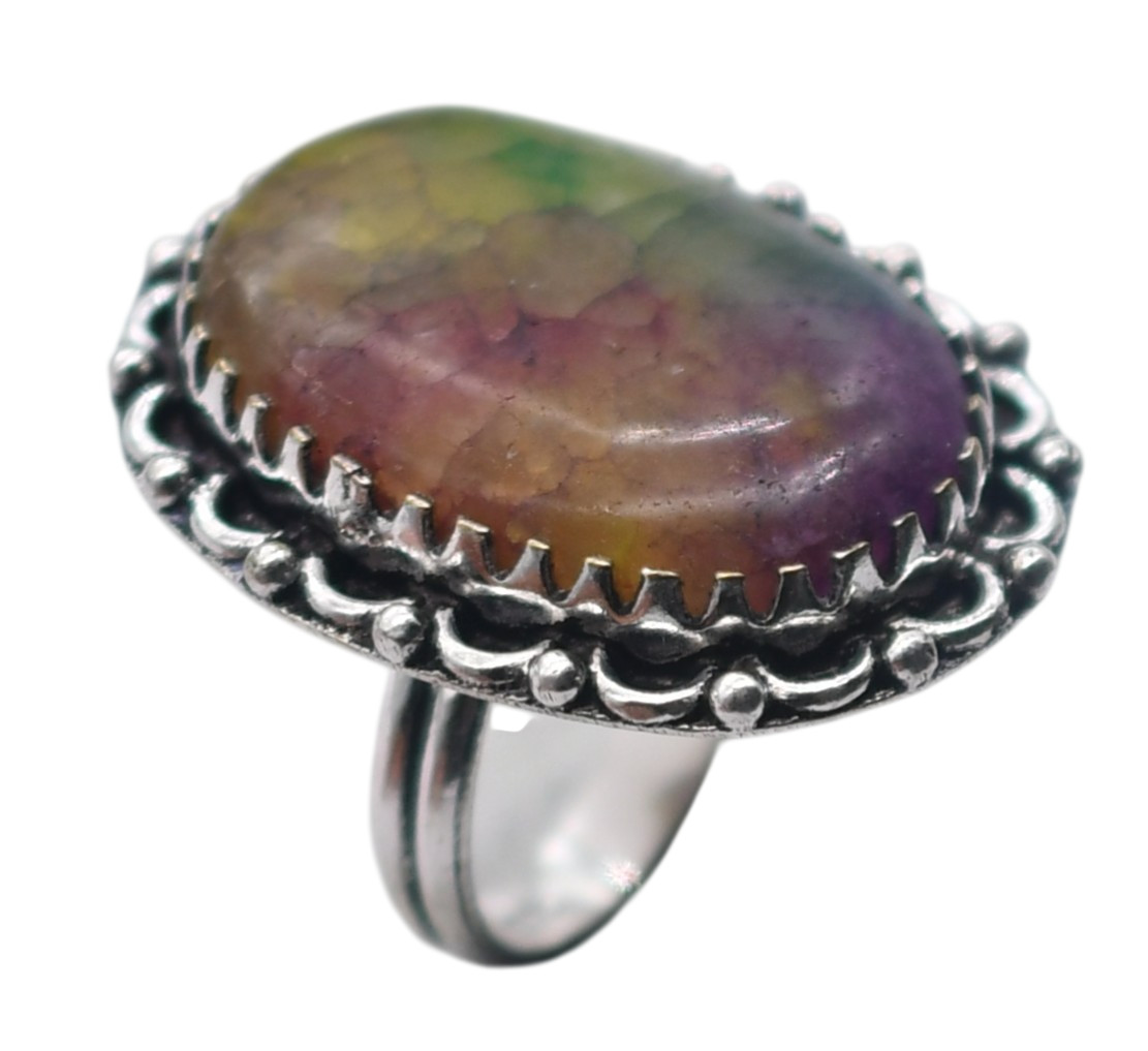 Rainbow Solar Quartz Natural Gemstone Antique Ring US Size-8.25 R 4911