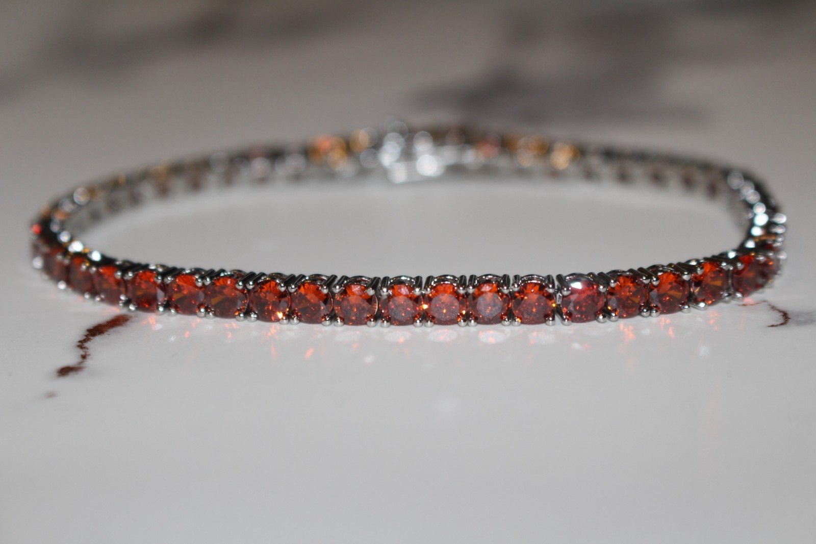 14k STAMPED 4mm AMBER RUBY Sapphire Tennis BRACELET 12ct Lab Sim VVS Diamond Gem