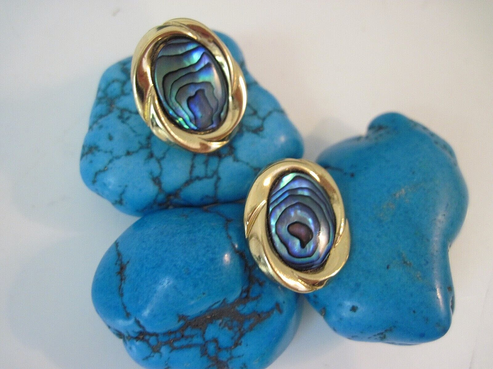 ARIKI PAUA genuine Shell palladium plated clip earrings Excellent