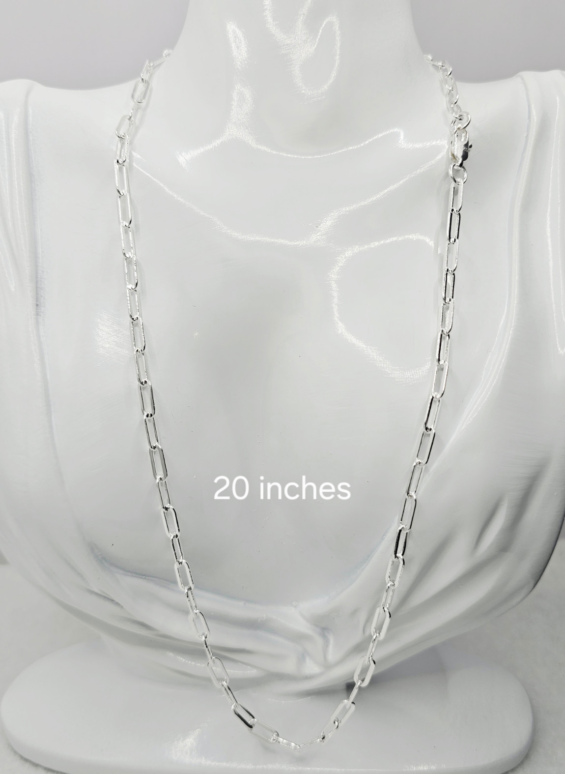 .925 Sterling Silver Paperclip Rolo 4 MM Solid Chain 20 in Necklace For Women