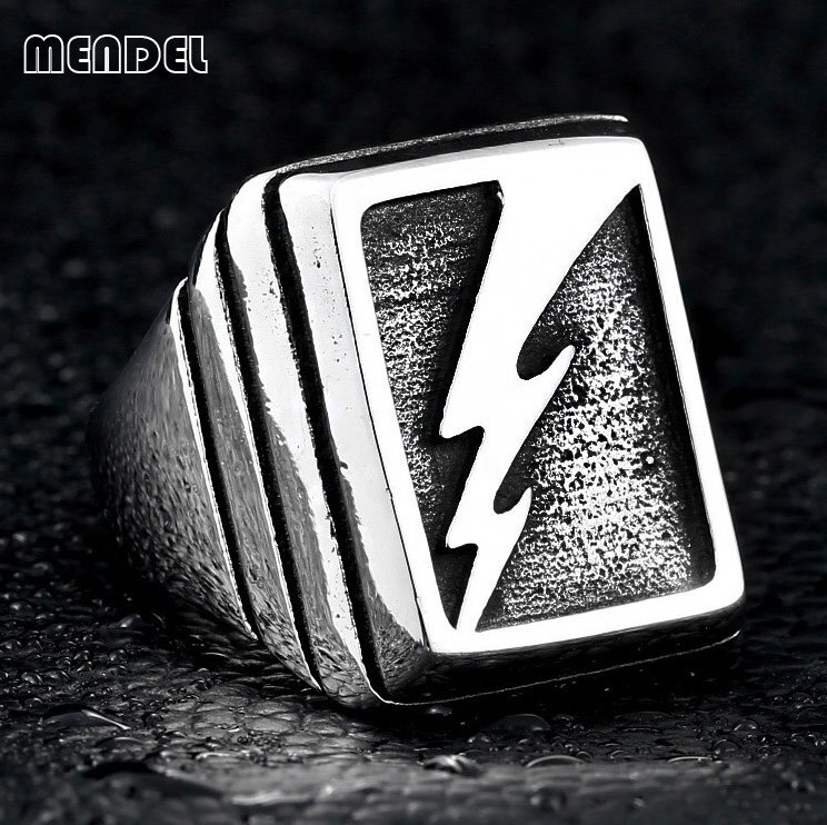 MENDEL Stainless Steel Mens Thor Thunder Flash Lightning Bolt Ring Men Size 7-15