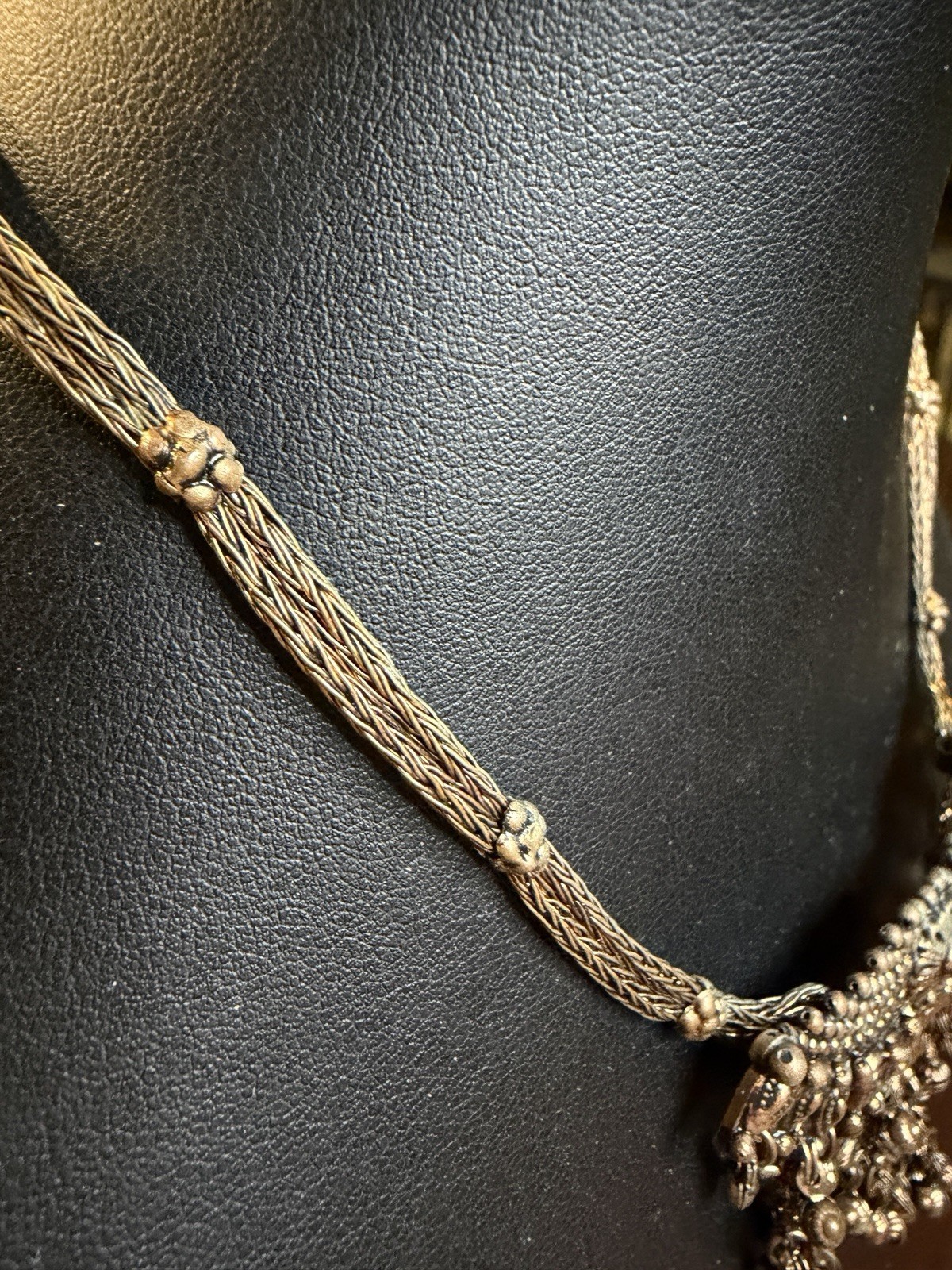 Copper Tone Multi-Strand Chain Bib Pendant Necklace w/ Dangles Hook Closure Boho