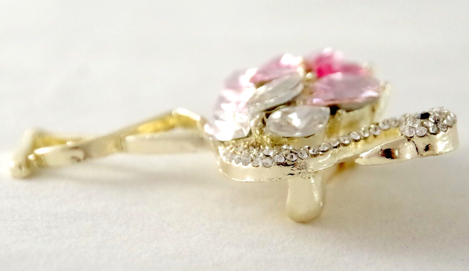 2 1/8″ NEW MARQUISE CRYSTAL RHINESTONE & GOLD TONE PINK FLAMINGO BIRD BROOCH PIN