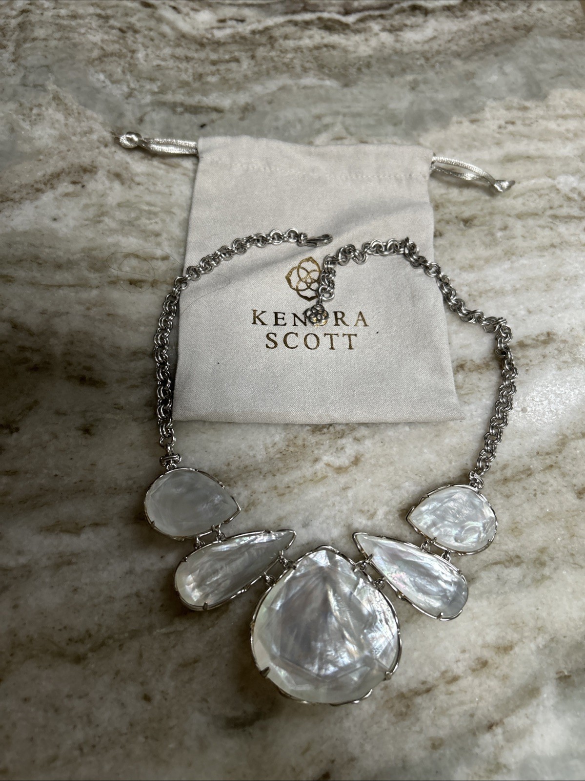 Kendra Scott Kenzie Statement Necklace Silver Ivory Pearl $198 Wedding Formal