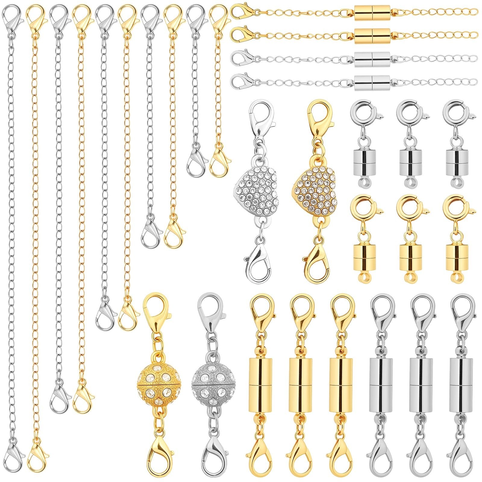 30 Pcs Magnetic Necklace Clasp & Extender Set – 5 Styles, Strong Jewelry Connect