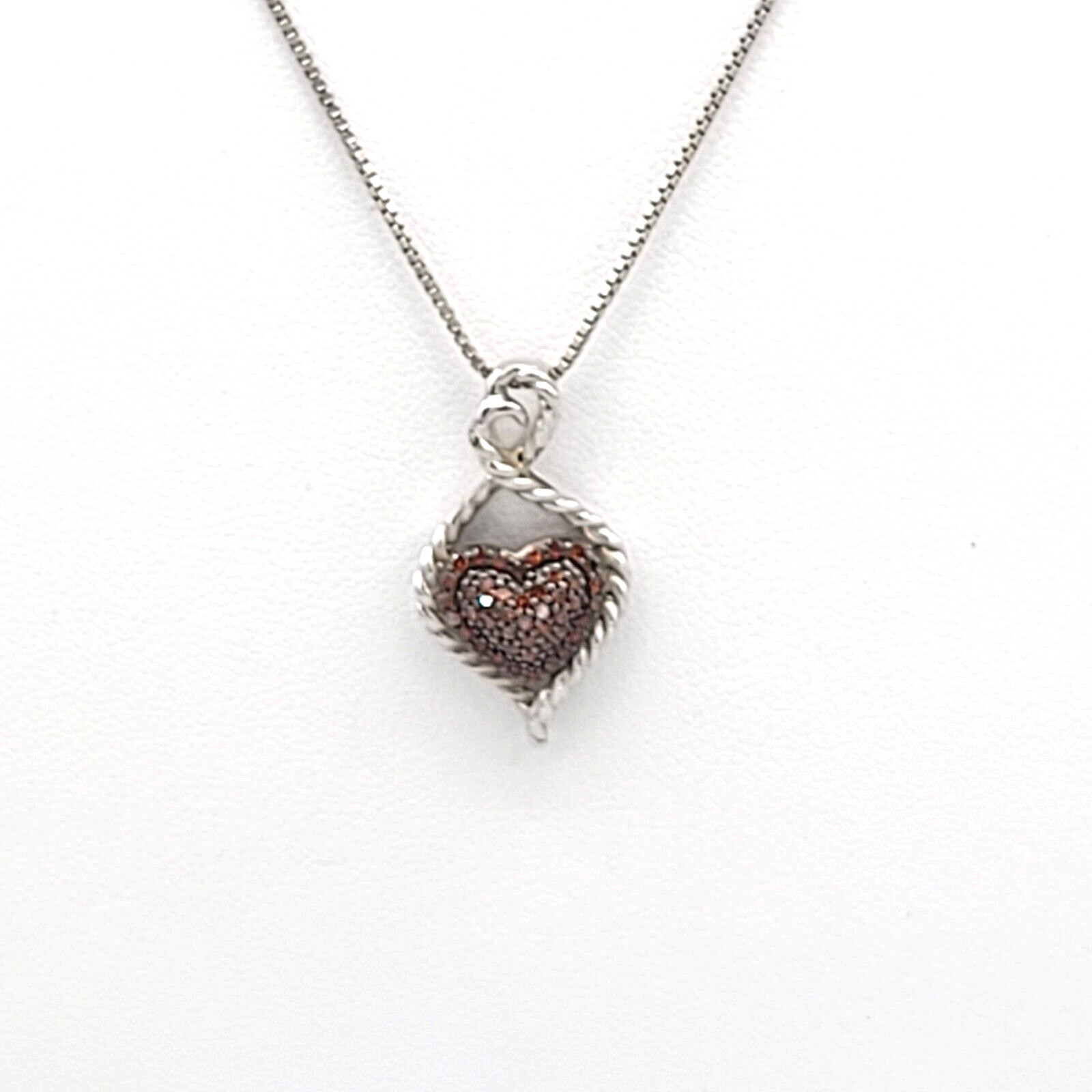 925 Italy Signed Womens Silver Box Chain Necklace Heart Shaped Pendant 17 in
