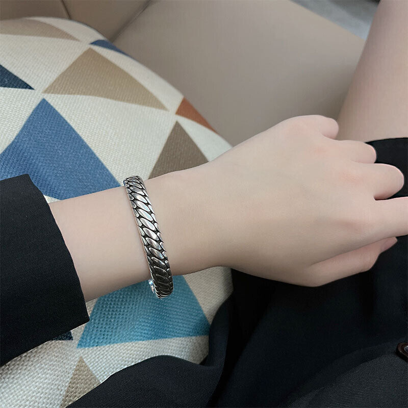 Retro Elegant 925 Silver Cuff Bangle Vintage Minimalist Women Bracelet New USA
