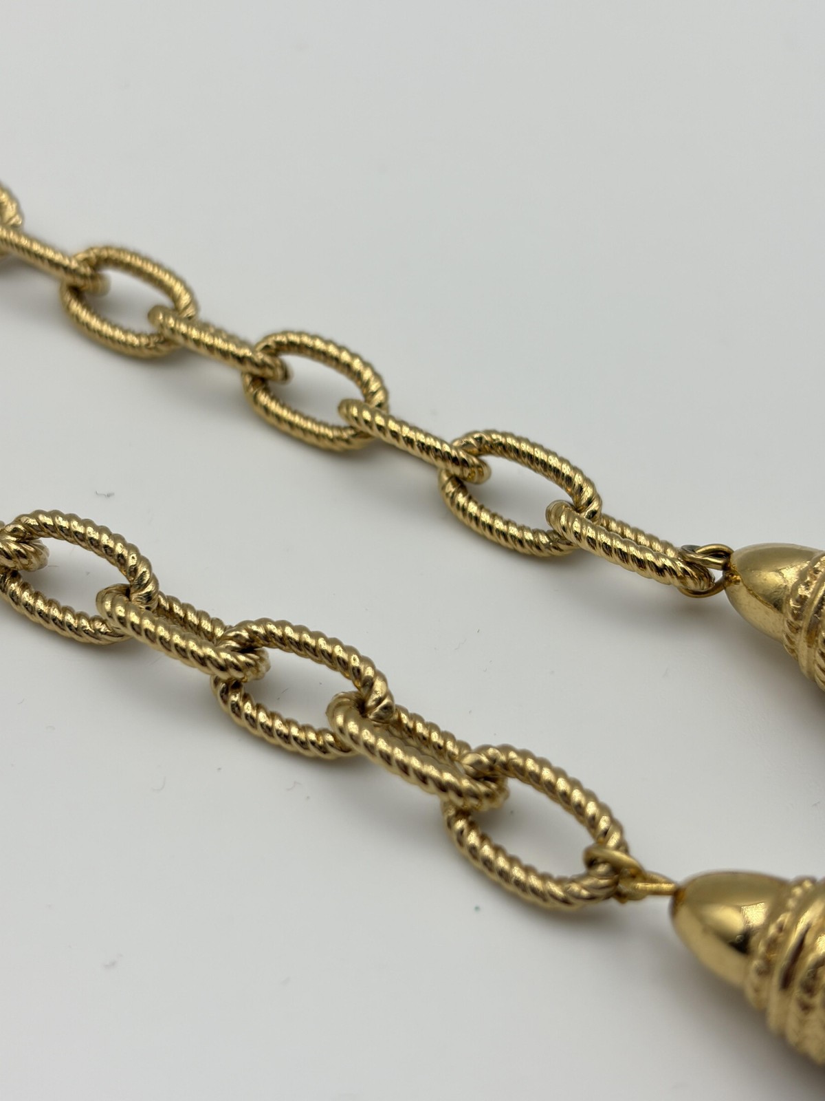 Gold Tone Rope Link Chain Necklace Black Bead Station Long Layering Statement