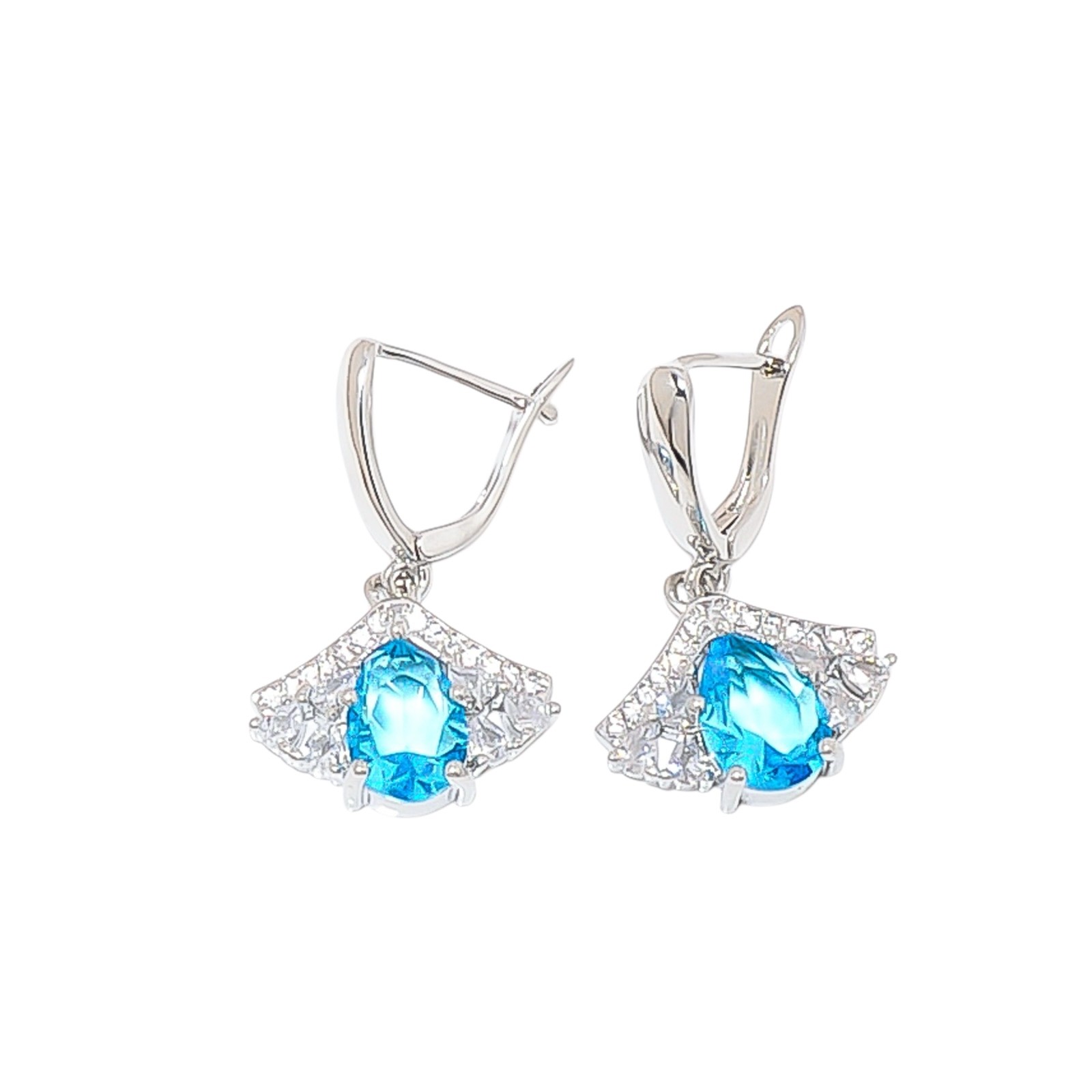 Blue Topaz & Cz 925 Sterling Silver Earring 1.10″ E14568