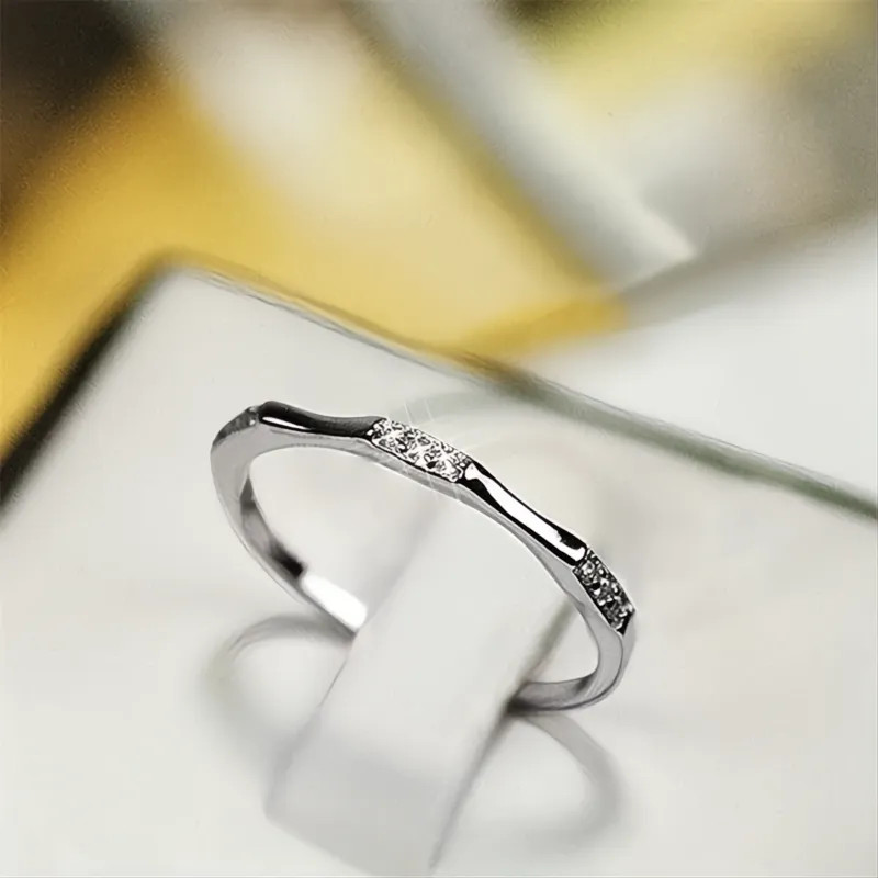 Minimalist Wedding Rings for Women Thin Band Cubic Zirconia Brass Stylish Party
