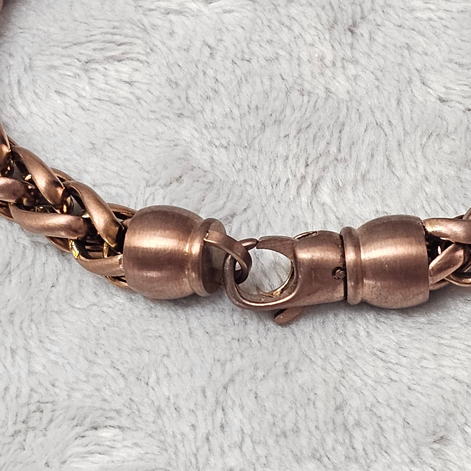 Copper Tone Wheat Foxtail Spiga Chain Bracelet Barrel End Caps Unisex 8.5 In