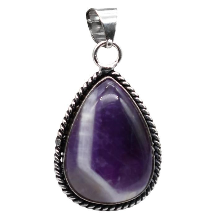 Amethyst Natural Gemstone Antique Silver Plated Pendant 1.5″ J 764
