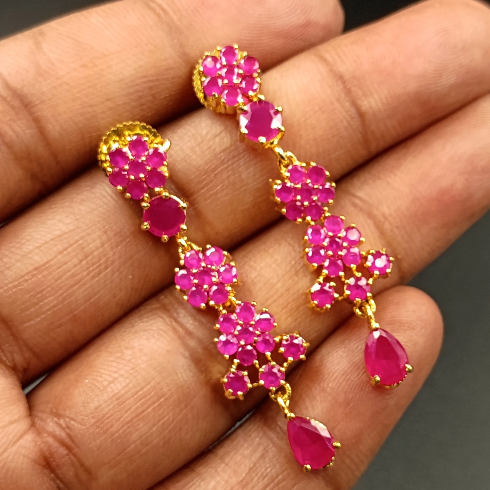 Boho Ruby Long Necklace Set 22K Gold Plated Handcrafted Gift For Her Jewelry