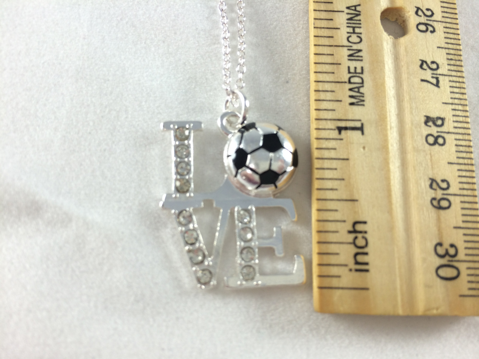 Love Soccer Silver Tone with Rhinestone Accents Pendant Necklace Team