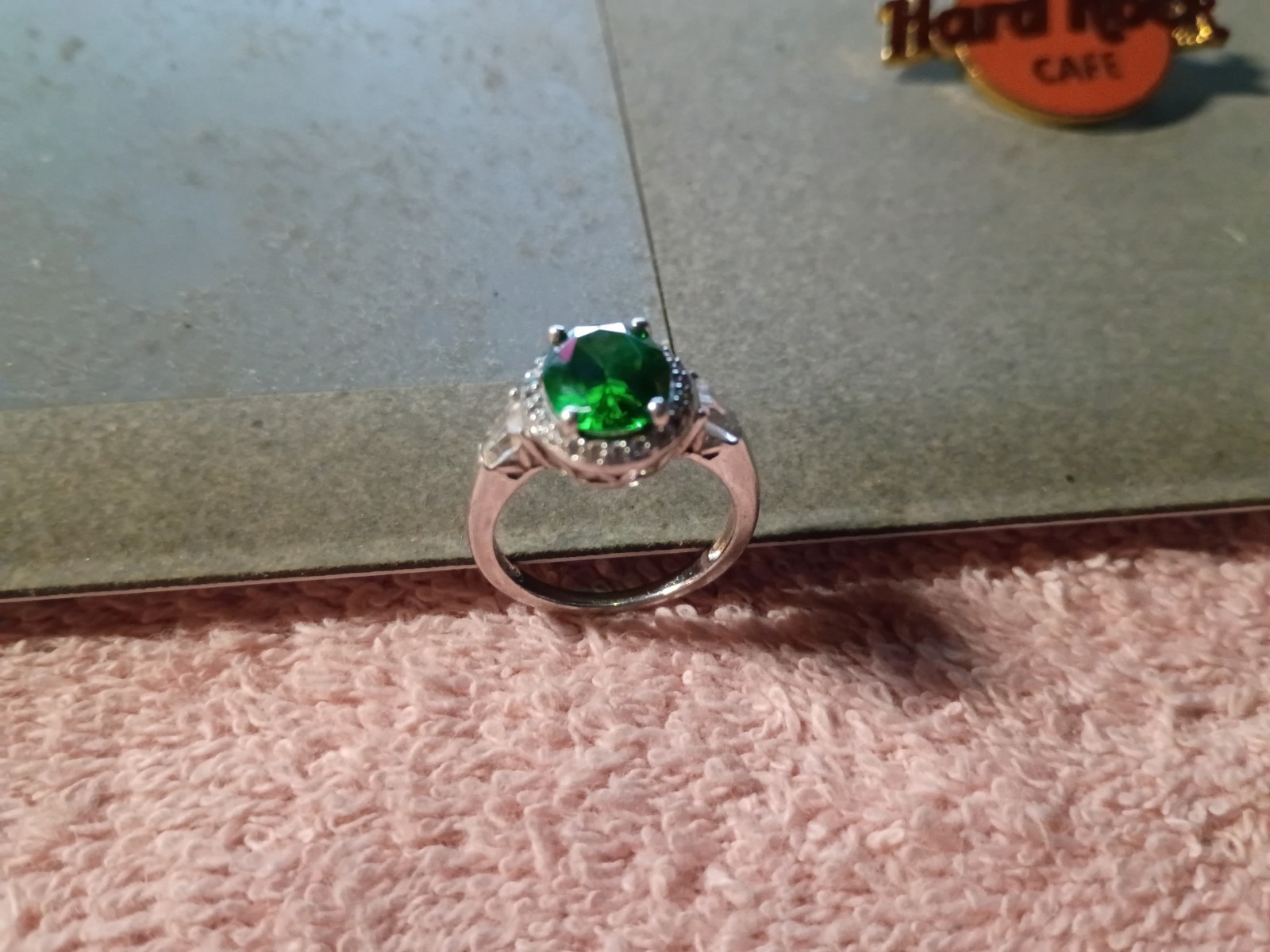 CZ and Sterling, 925, Green Stone, nice filigree