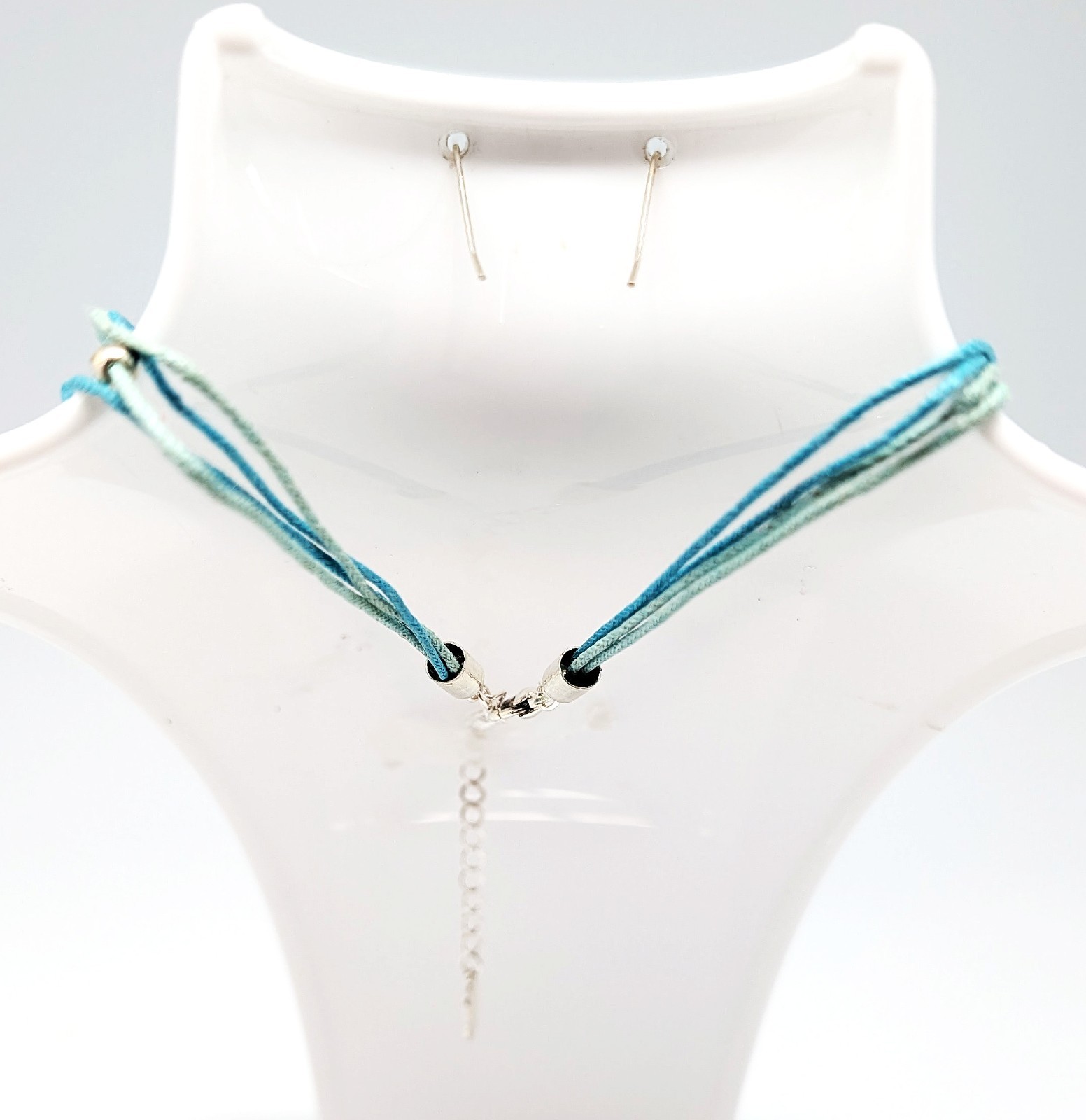 DESIGNER INSPIRED 18 in BLUE CRYSTAL ENAMEL MULTI CORD SILVERTONE JEWELRY SET