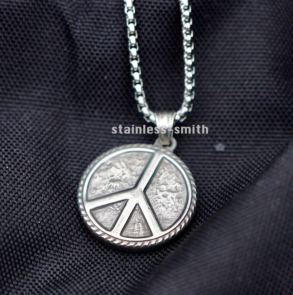SMITH Mens Womens Fashion Peace Sign Symbol Pendant Necklace Stainless Steel
