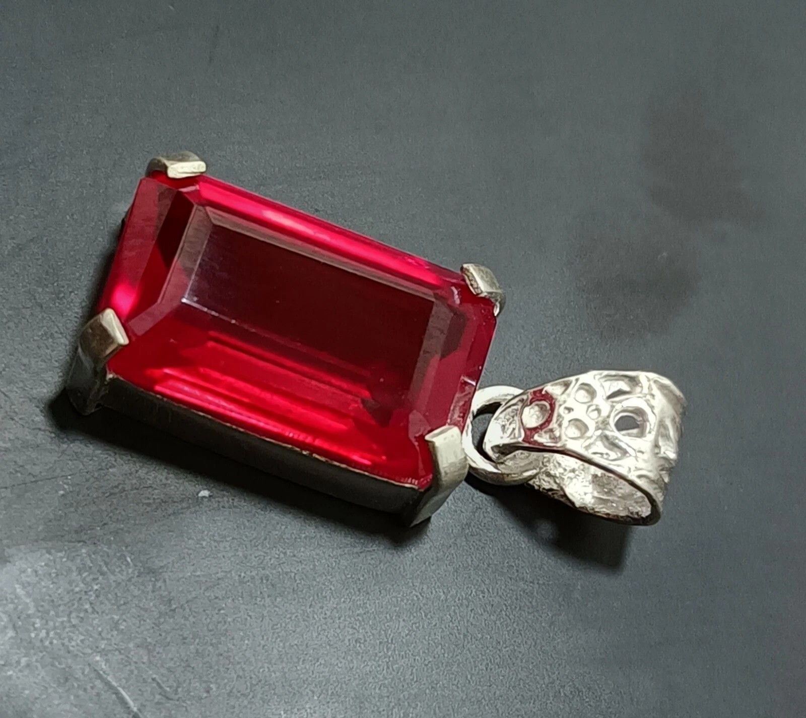 Red Ruby Emerald Cut 30.24 Ct 925 Solid Silver Burma Pendant Natural Gemstone