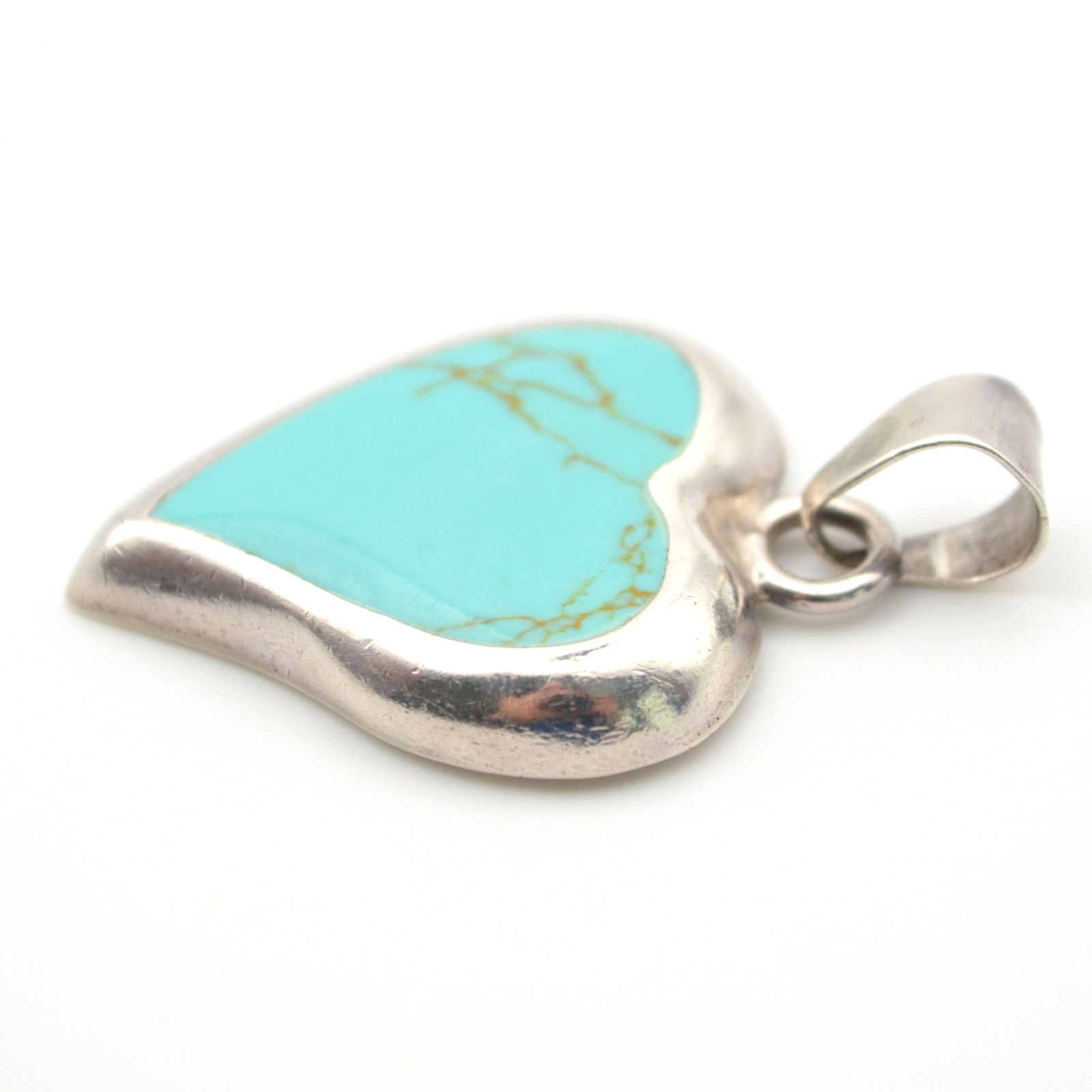 Mexican Sterling Silver Turquoise Heart Pendant & Teardrop Earrings Set 925 ATI