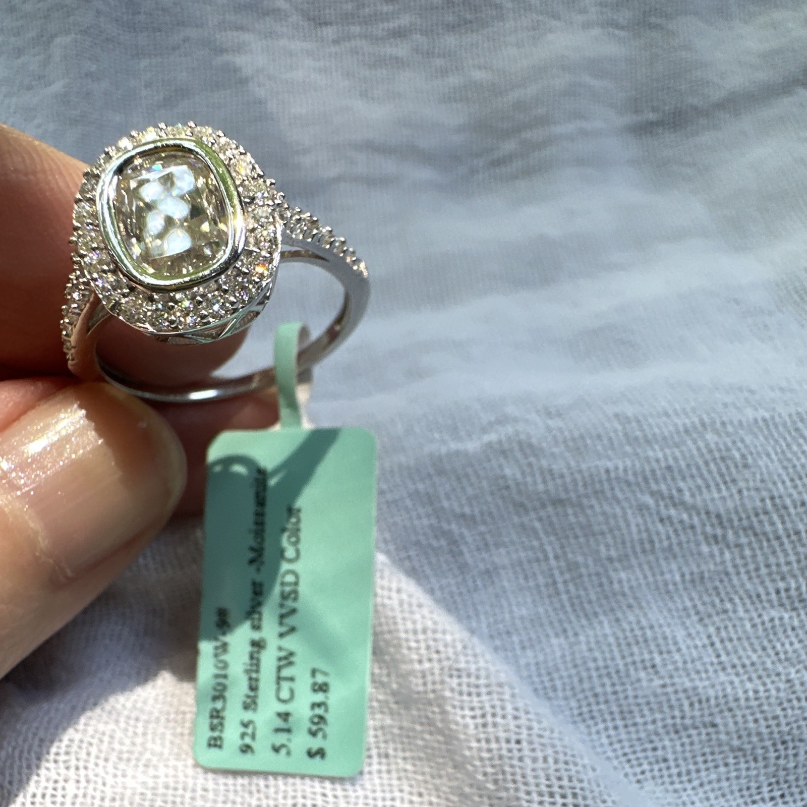 Light Champagne With Halo Moissanite Ring