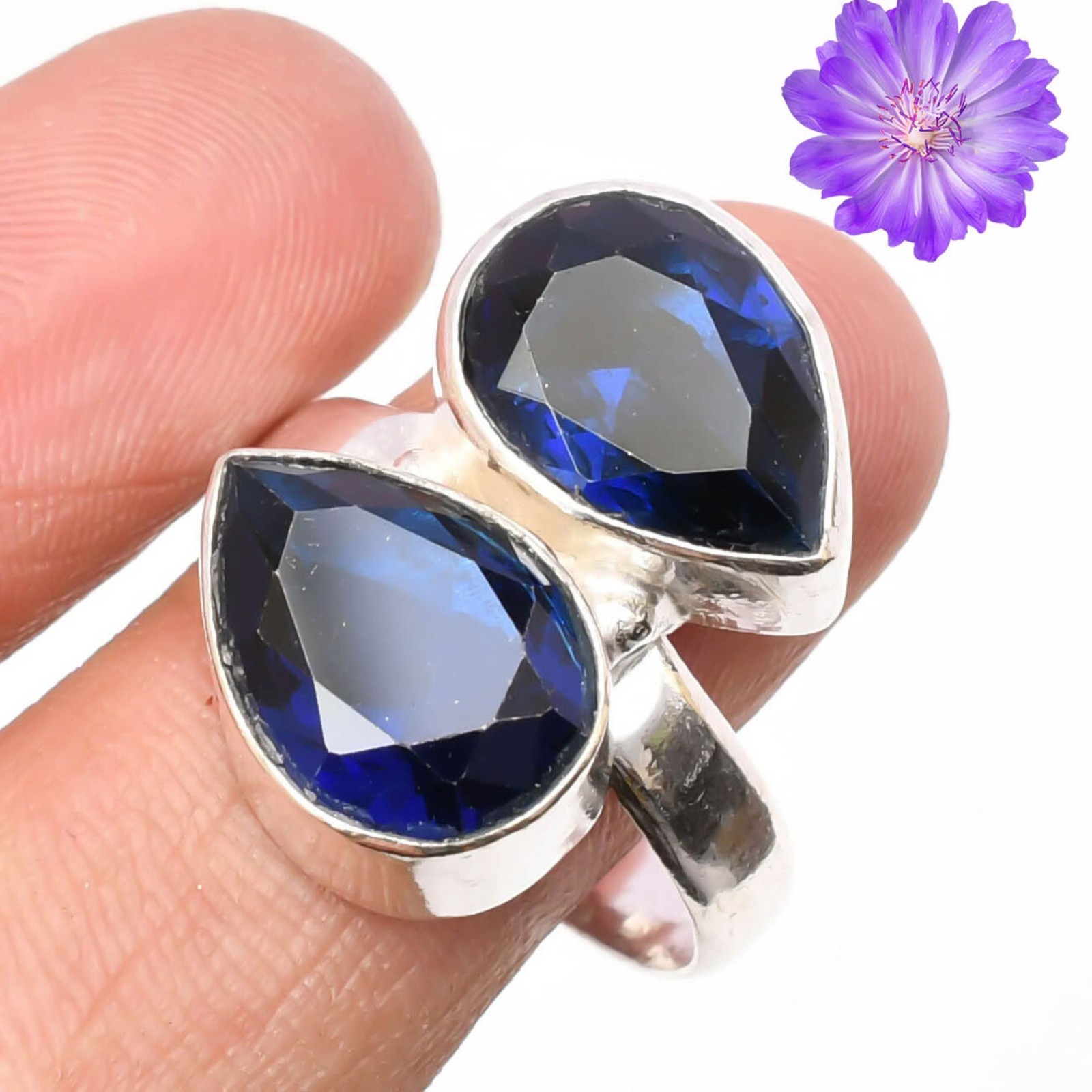 Lab created Sapphire Gemstone 925 Sterling Silver Ring Handmade Jewelry Ring For