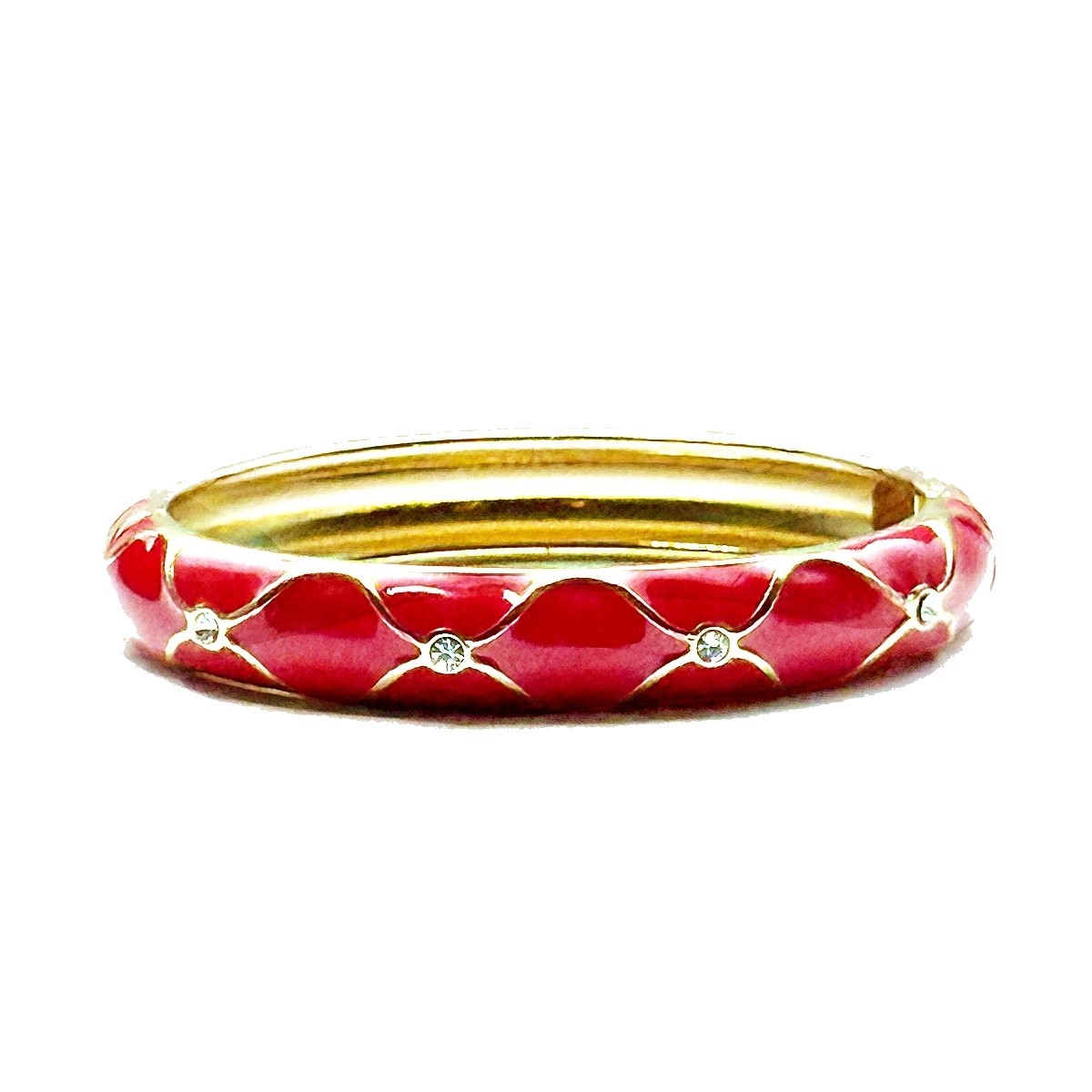 Lipstick Red Enamel Hinged Bracelet with Pave Crystal Accents + FREE GIFT