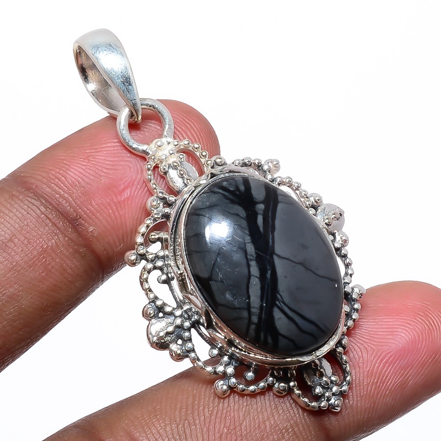 Picasso Jasper Vintage Style 925 Sterling Silver Pendant 2.01″ T59