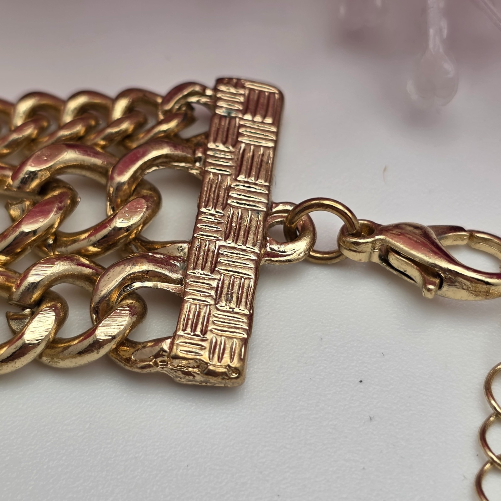 Gold Tone Layered Curb Chain Statement Necklace With Pyramid Studs 19 In