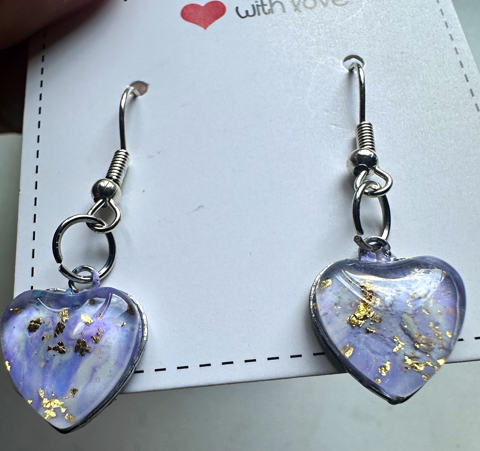 Purple Gold Resin Heart Dangle/Drop Hook Earrings, Lobe, Love Theme, No Stone